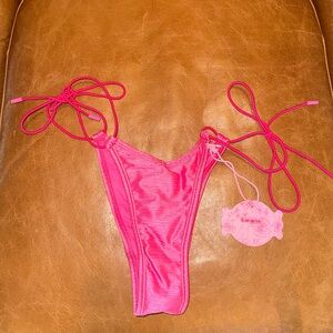 VOIGHT Cheeky Ruched Tie Waist High Cut Hot Pink Swimsuit Bottoms NEW XS